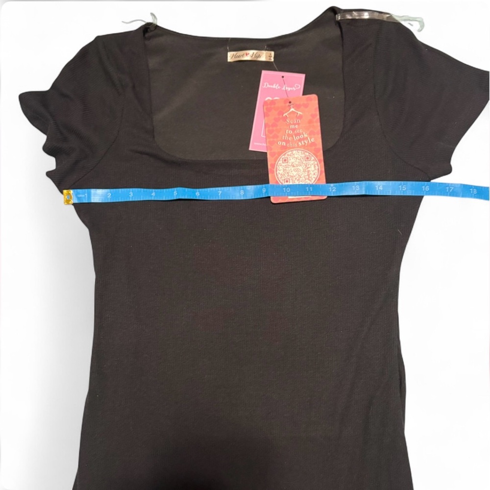 Heart Hips Black Ribbed Bodycon Dress Scoop Neck NWT Cotton Blend L - Picture 6 of 7